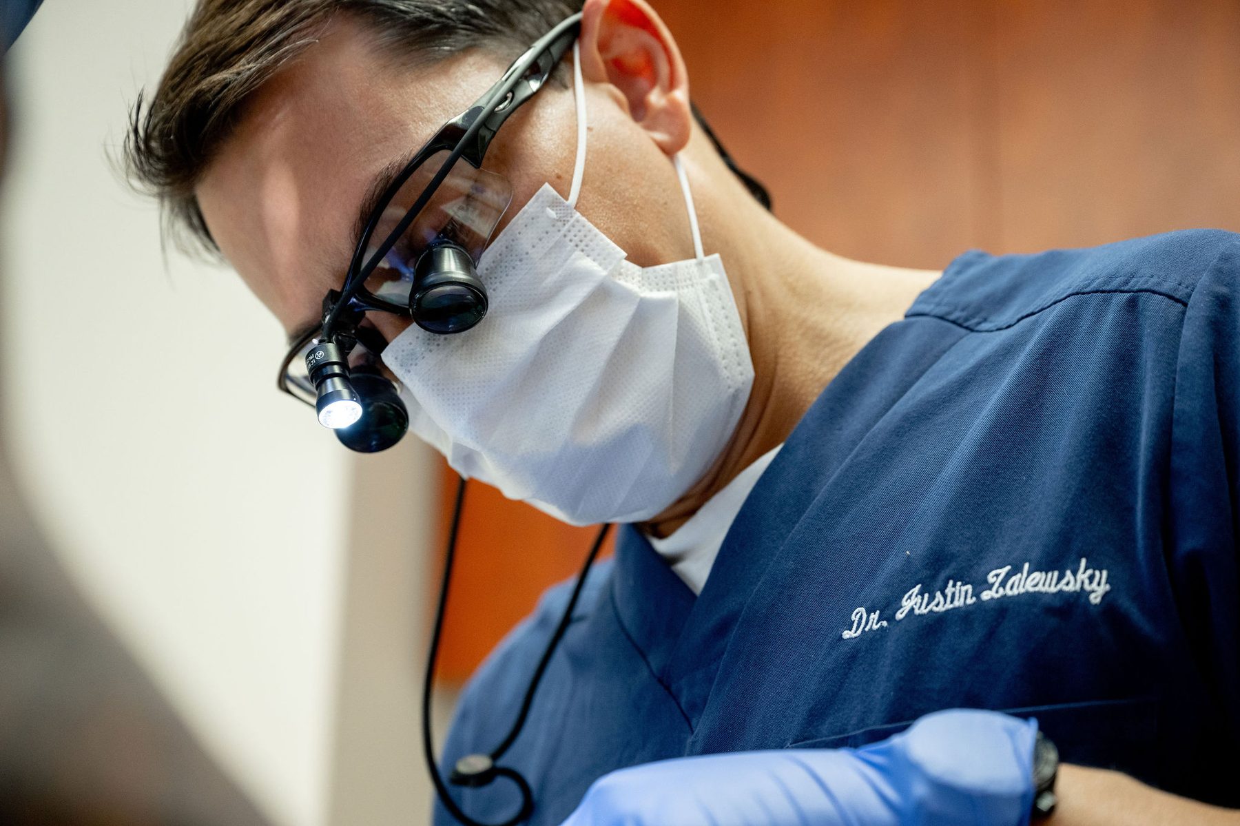Dr. Zalewsky in surgical loupes